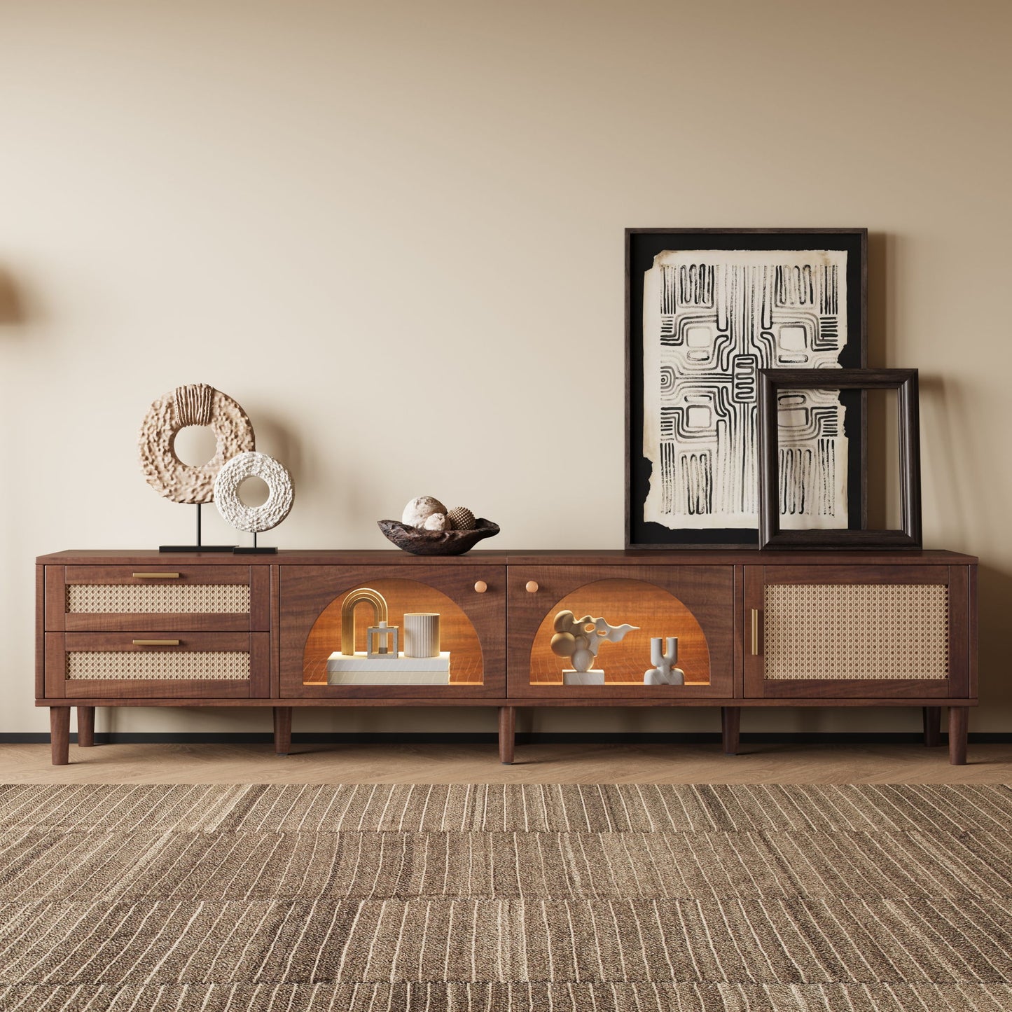 TV Stand With App-Controlled LED Lights, 2 Drawers & Door Storage