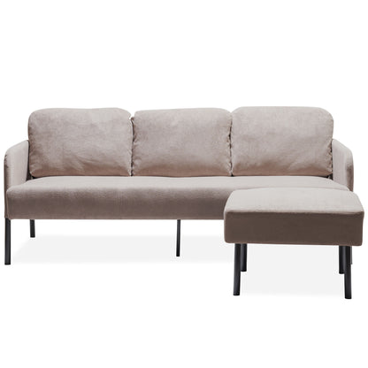 Modern L Shaped 3 Seater Sofa With Ottoman, Upholstered Couch For Small Spaces