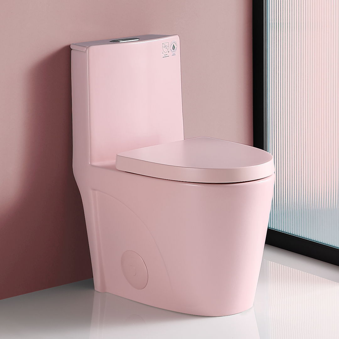 1.1 / 1.60 Gpf Dual-Flush One Piece Toilet, Water-Saving Elongated Comfort Height Floor Mounted, Soft Close 1000 Gram Map Flushing Score Toilet 23T01-Rs - Rose