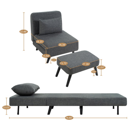 3 In 1 Foldable Linen Chaise Lounge With Adjustable Backrest