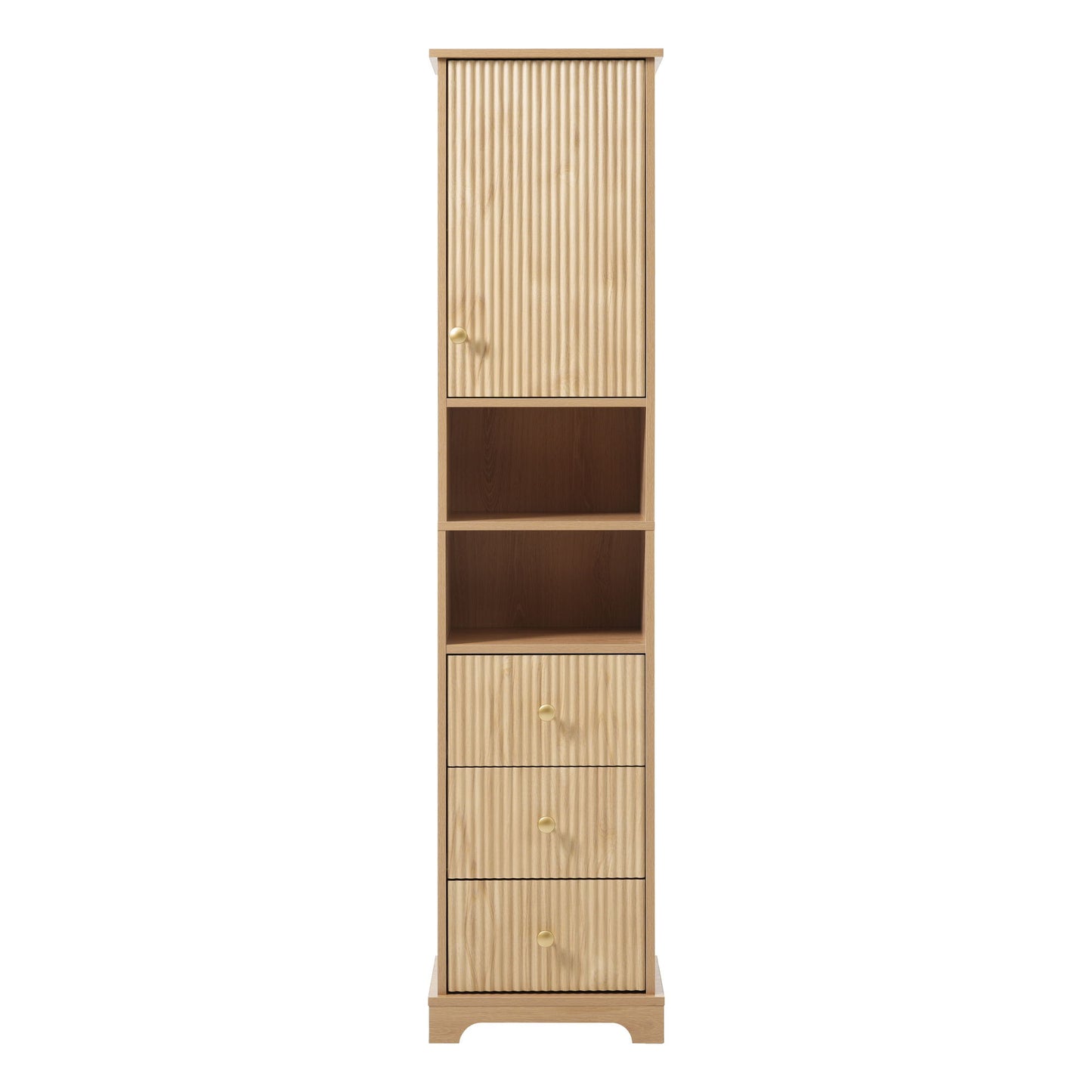 Tall Bathroom Cabinet With 1 Door, 3 Drawers, Open Storage - Wood