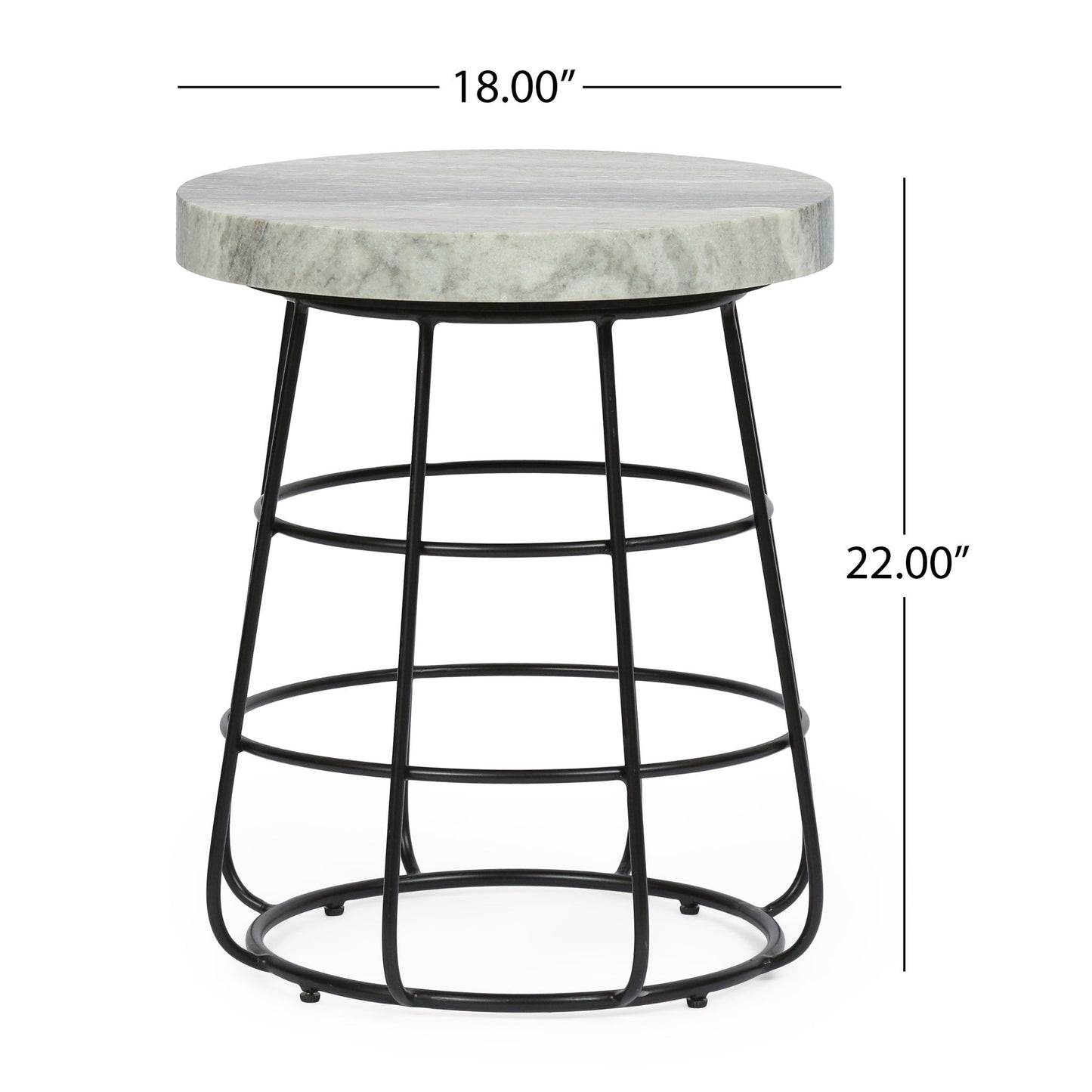 Side Table With Marble Top And Iron Base - Black / White