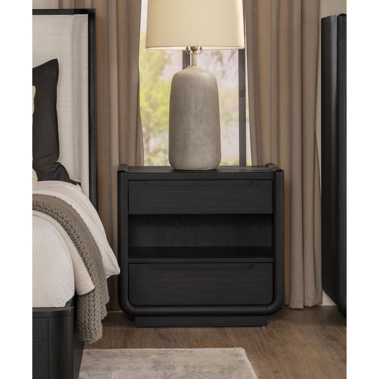 Bangor - 2 Drawer LED Nightstand With USB - Black