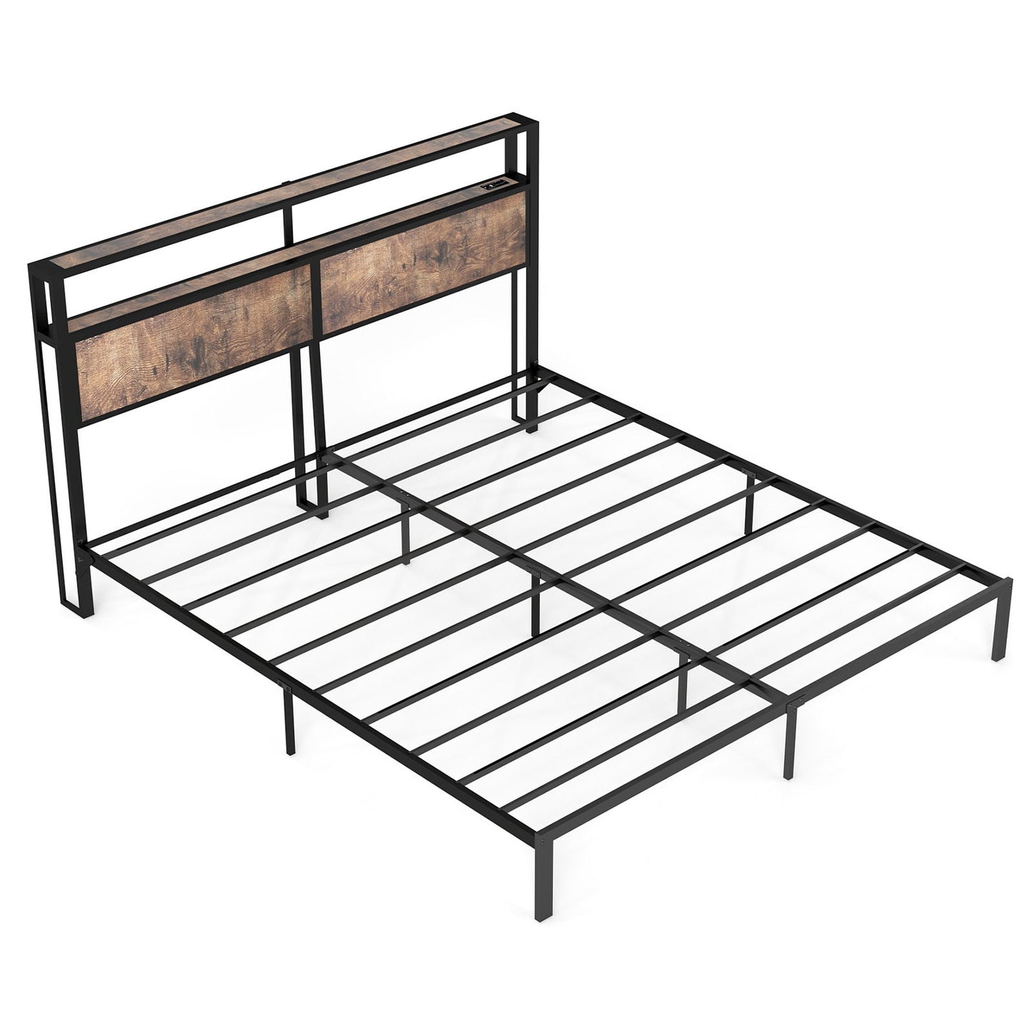 Bed Frame With Headboard, LED Lights & Charging Station