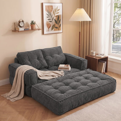 2 Seater Modular Corduroy Sofa With Chaise Lounge For Living Room