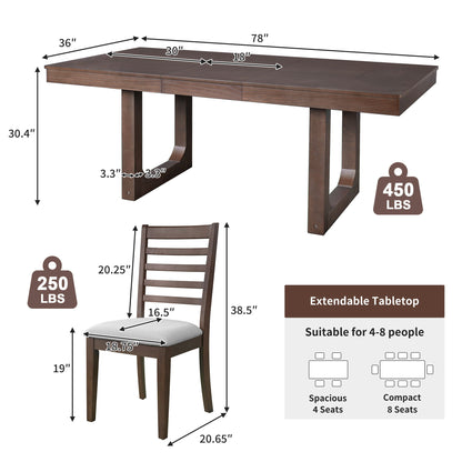 Extendable Dining Set, Farmhouse Extendable Table With Upholstered Chairs
