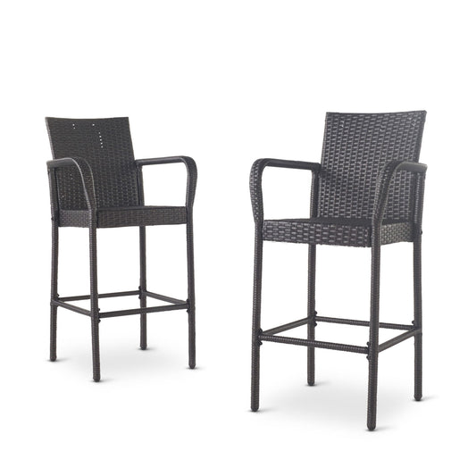 Outdoor Wicker Barstools With Rattan And Iron Frame