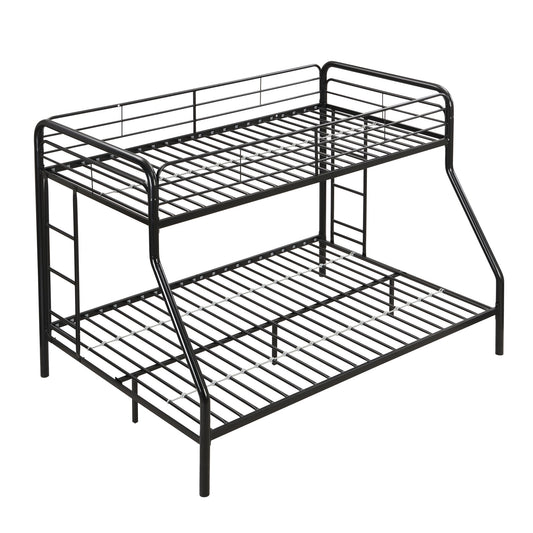 Modern Twin Over Full Metal Bunk Bed With Trundle And Dual Side Ladder And Metal Design - Black / Brown