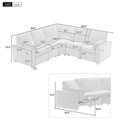 Power Recliner Sectional Sofa Home Theater Reclining Sofa With Two USB Ports, Two Storage Drawers For Living Room