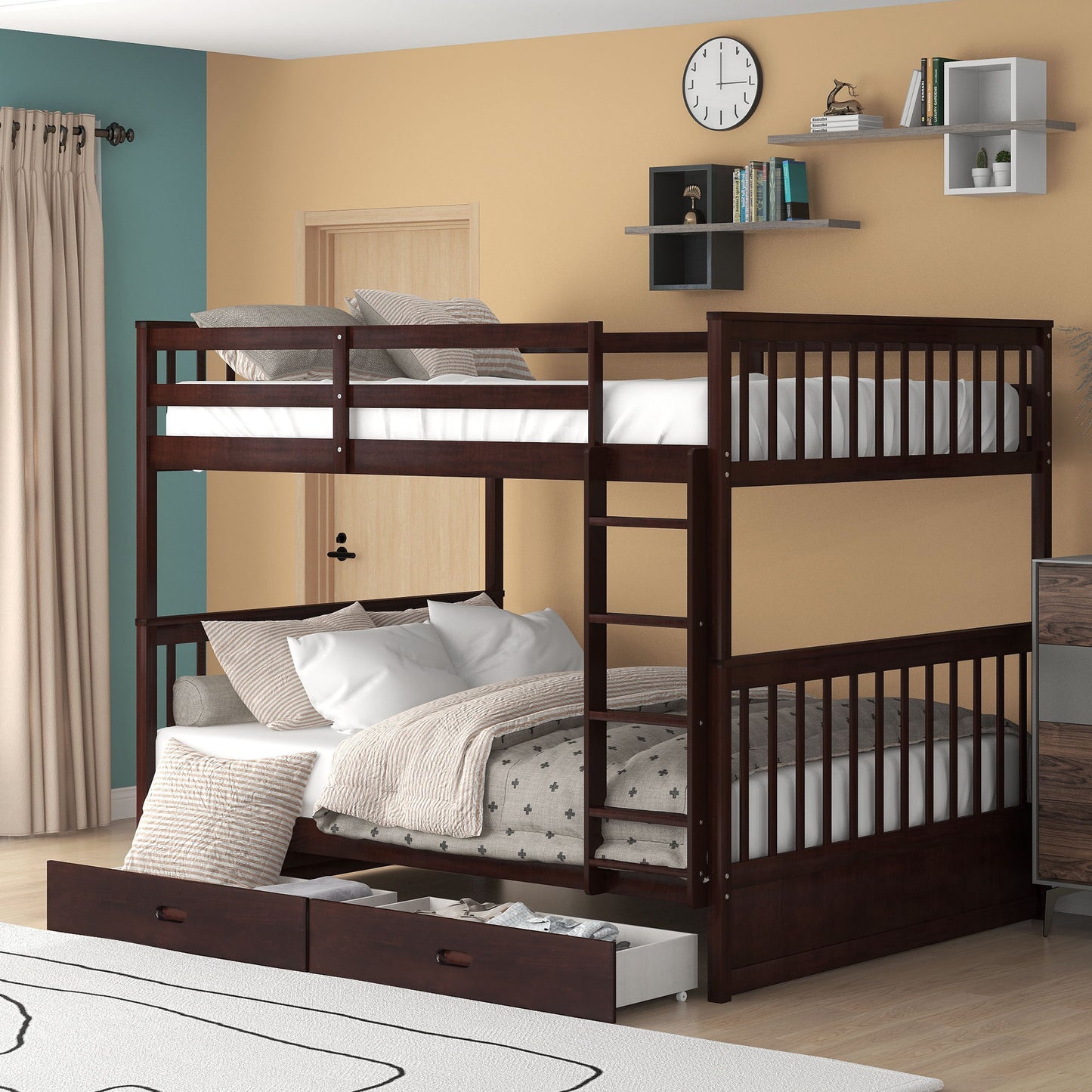 Bunk Bed With Ladders And 2 Storage Drawers