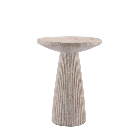 Fluted Pedestal Round Coffee Table - Beige / Yellow