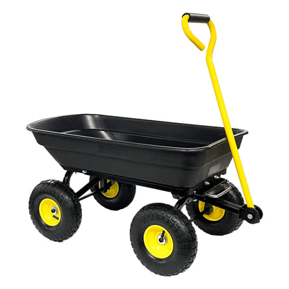 Garden Dump Cart With Steel Frame Outdoor Wagon With 10" Pneumatic Tires, 55L Capacity - Black