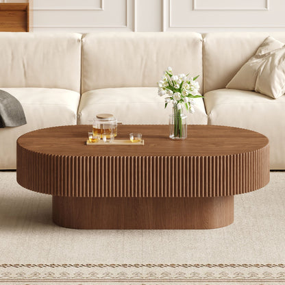 Oval Coffee Table With Thick Tabletop For Living Room