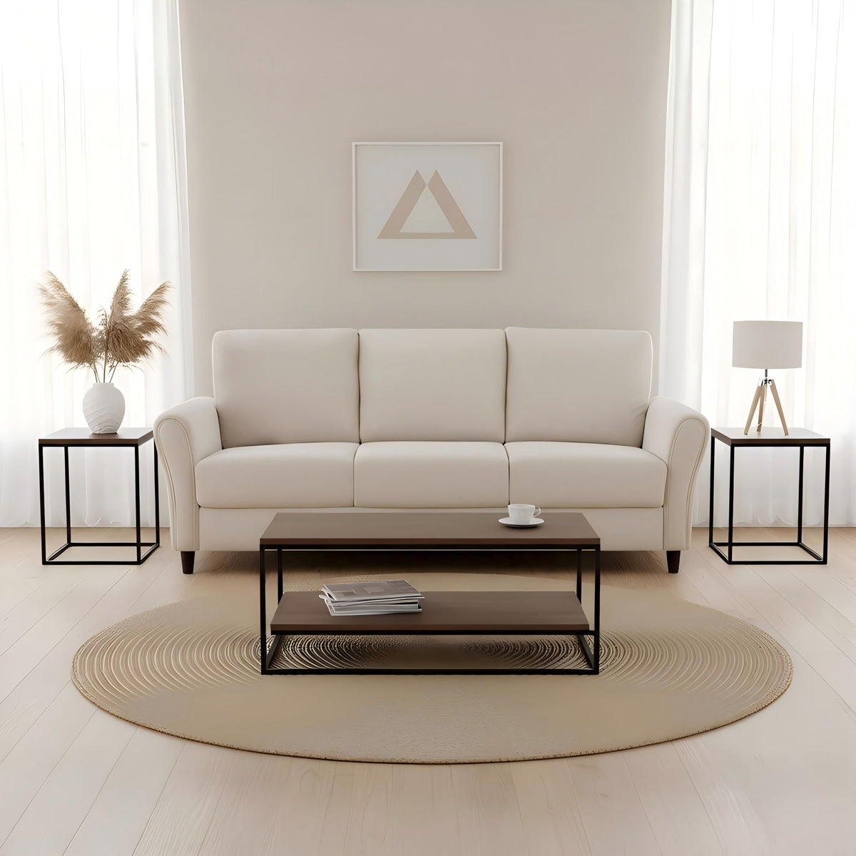 Patricia - Curved Arm 3 Seater Sofa - Ivory