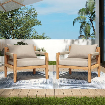 Rope Outdoor Leisure Chair (Set of 2) - Acacia Wood / Beige