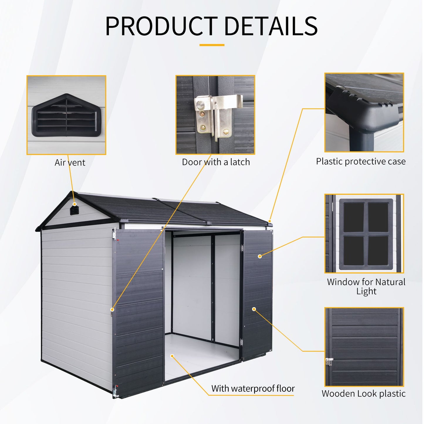 Resin Outdoor Storage Shed With Two - Window And Double - Door, Plastic Shed With Floor For Gargen, Patio, Yard, Lawn