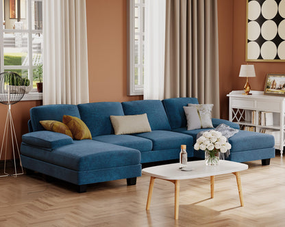 Furmax Sectional Couches for Living Room, U-Shaped Sofa Couch with Linen Fabric, 4 Seat Sofa Set with Double Chaise for Apartment (Fabric, Grey)