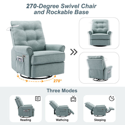 Reclining Chair 270 Degree Swivel Recliner Chairs With USB Port, Side Pocket And Touch Sensitive Lamp For Living Room, Bedroom