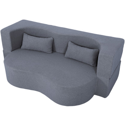 2 In 1 Convertible Full Size Folding Loveseat Couch With Soft Teddy Fabric