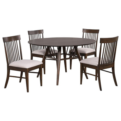 Everton - 5 Piece Round Dining Table Set - Dark Walnut