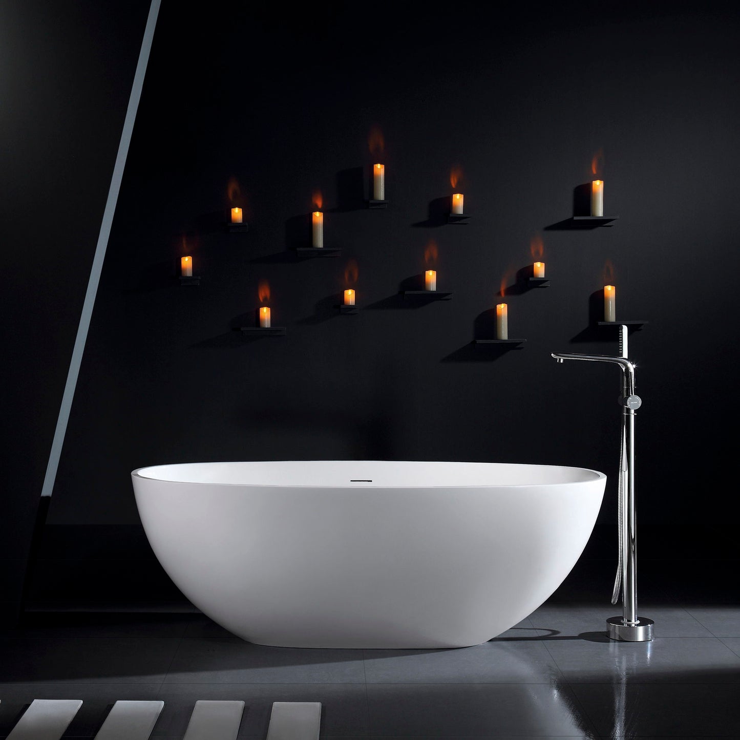 65.2" Freestanding Solid Surface Soaking Bathtub For Bathroom - Matte White