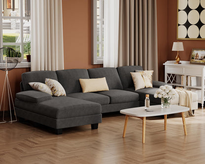 Furmax Sectional Couches for Living Room, U-Shaped Sofa Couch with Linen Fabric, 4 Seat Sofa Set with Double Chaise for Apartment (Fabric, Grey)