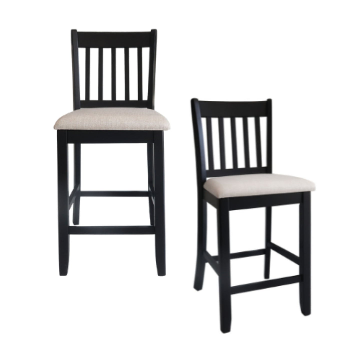 Transitional Rubberwood Dining Room Chairs (Set of 2) With Slatted Back - Black