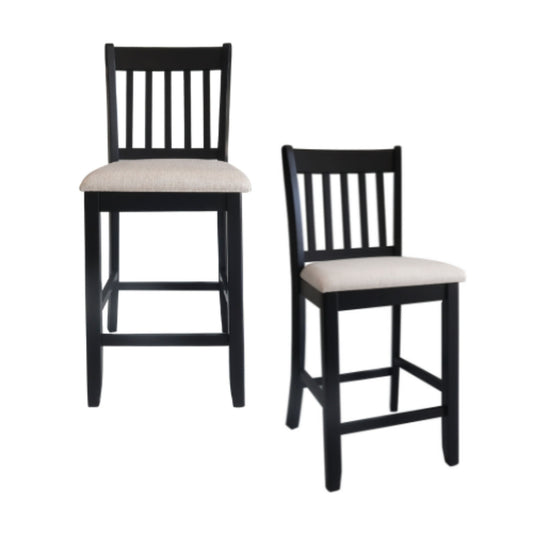 Transitional Rubberwood Dining Room Chairs (Set of 2) With Slatted Back - Black