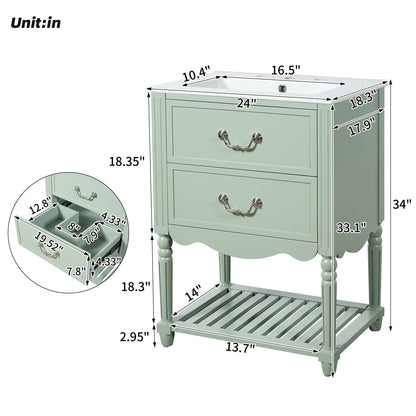Wave Design Bathroom Vanity With Sink, 2 Drawers And Open Shelf