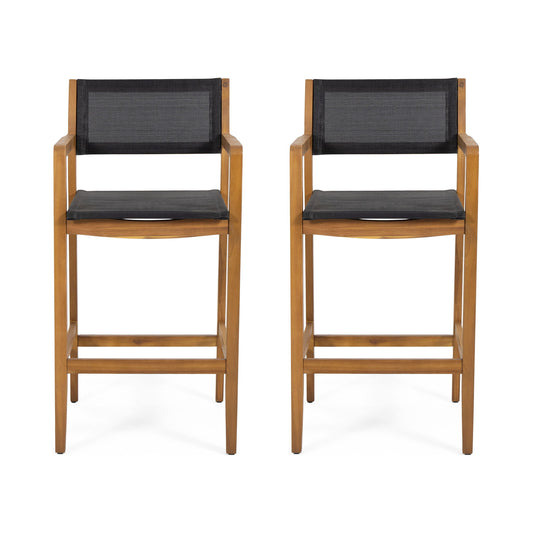 Outdoor Barstool With Woven Wicker And Frame (Set of 2) - Teak