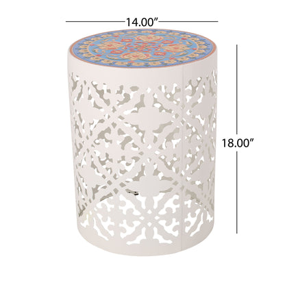 Airy - Outdoor Side Table With Lace Cut Design And Metal Frame