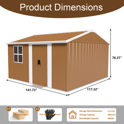 Heavy Duty Metal Storage Shed With Windows And Lockable Door, Weatherproof Outdoor Garden Shed
