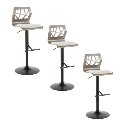 Folia - Mid Century Modern Adjustable Barstool With Swivel With Straight T Footrest (Set of 3)