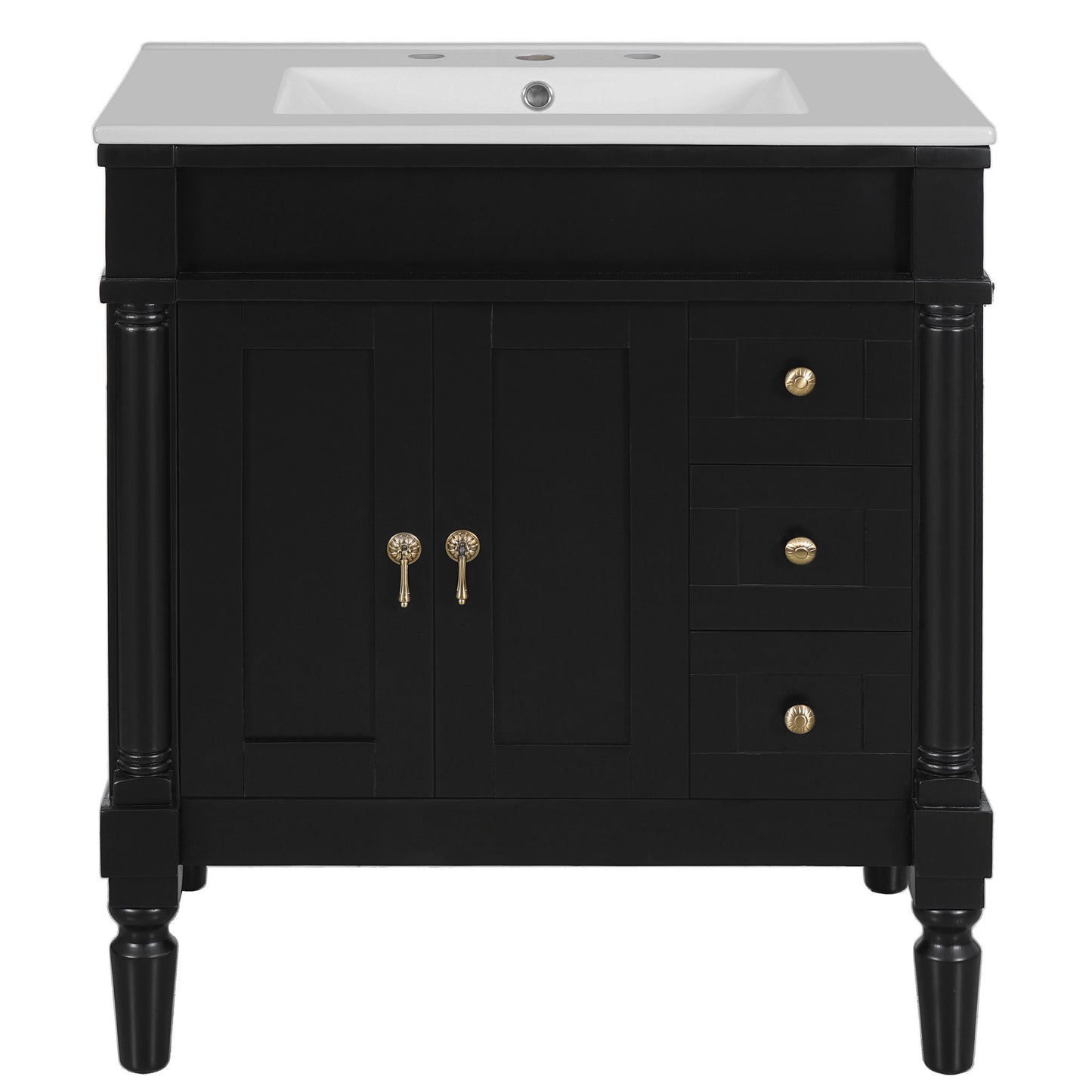 Bathroom Vanity With Ceramic Sink, 2 Doors 3 Drawers, Soft Close Design