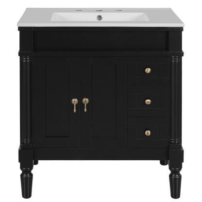 Bathroom Vanity With Ceramic Sink, 2 Doors 3 Drawers, Soft Close Design