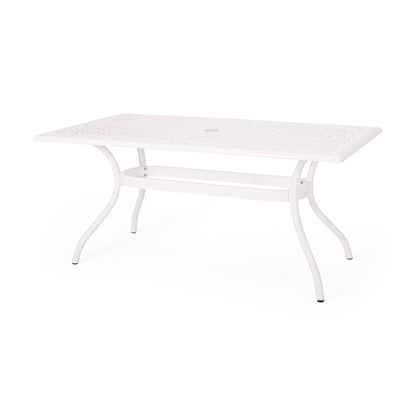Celestine - Outdoor Cast Aluminum Dining Table With Floral Lattice Design And Umbrella Holder