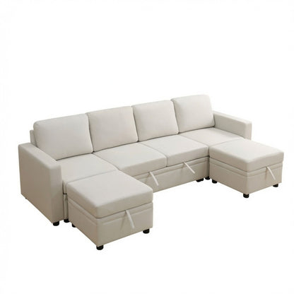 Extra Wide U - Shape Convertible Sleeper Sofa Bed With Dual Storage Ottoman