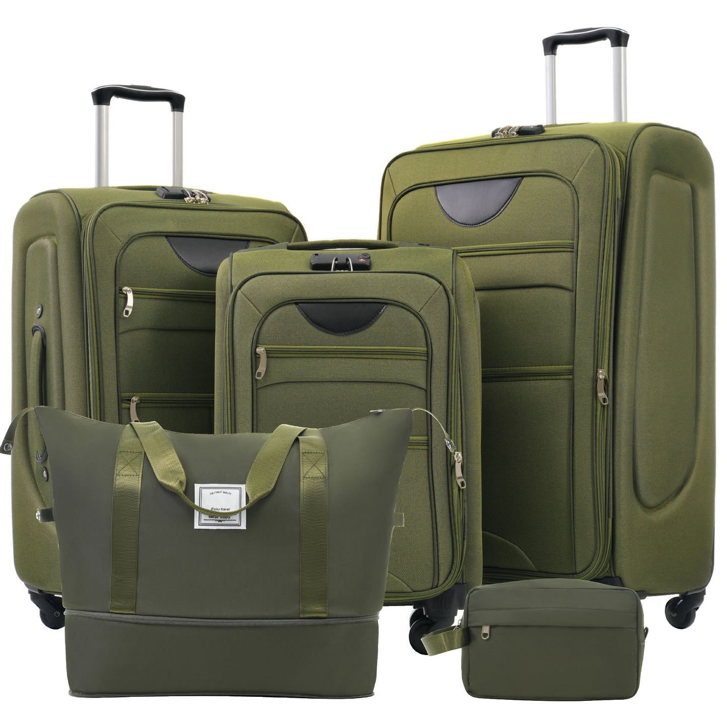Softside Luggage 3 Piece Set With Duffel Bag 22" / 26" / 30" Lightweight Expandable Spinner Travel Case - Army Green
