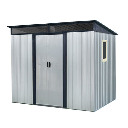 Outdoor Metal Storage Shed With Window And Transparent Plate For Garden, Lawn