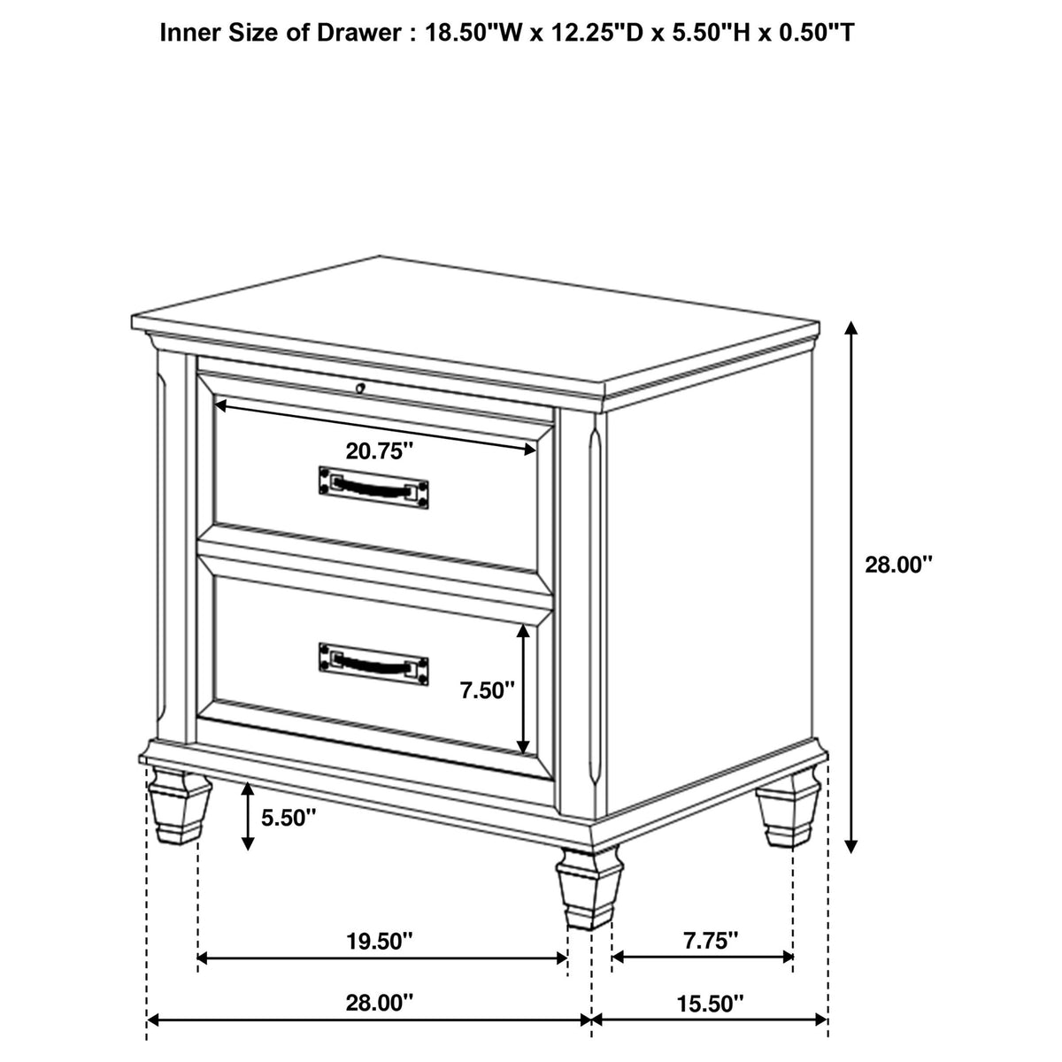 Lockeford - 2 Drawer Nightstand With Pull Out Tray - White