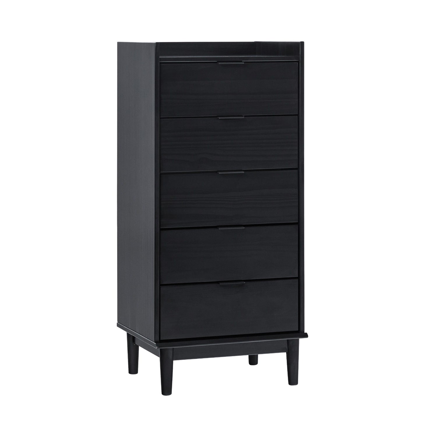 Modern Minimalist 5 Drawer Gallery Top Dresser - Black