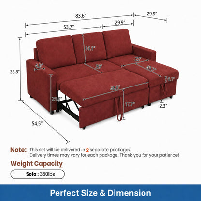 L - Shaped Convertible Sofa Bed With Storage Chaise
