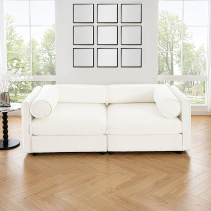 Stylish Chenille Sofa With Storage Seat And Cylindrical Backrest