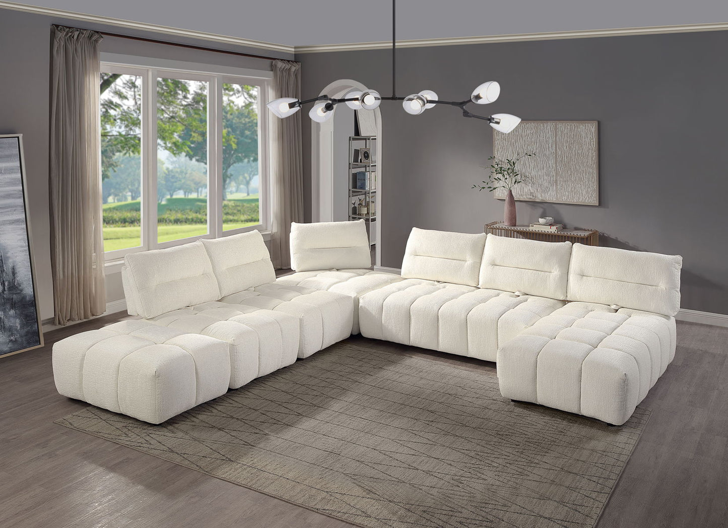 Loanna - Linen Modular Sectional With Chaise And Ottoman - Beige