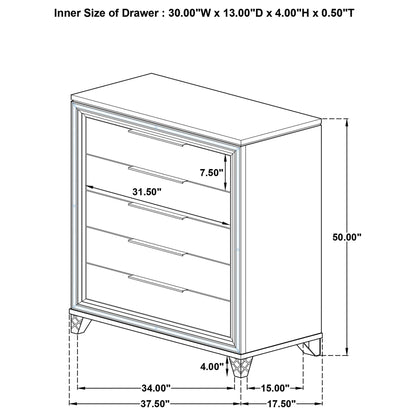 5 Drawer Bedroom Chest Of Drawers - White