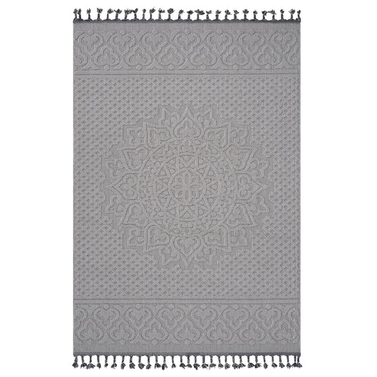 Guros - 6' X 9' Medallion Indoor / Outdoor Area Rug - White / Ivory