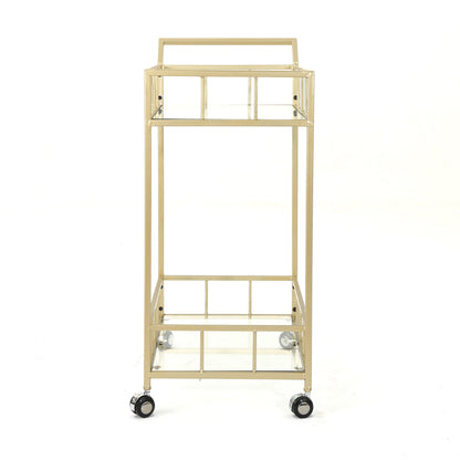 Modern Metal And Glass Bar Cart With Rolling Casters - Gold