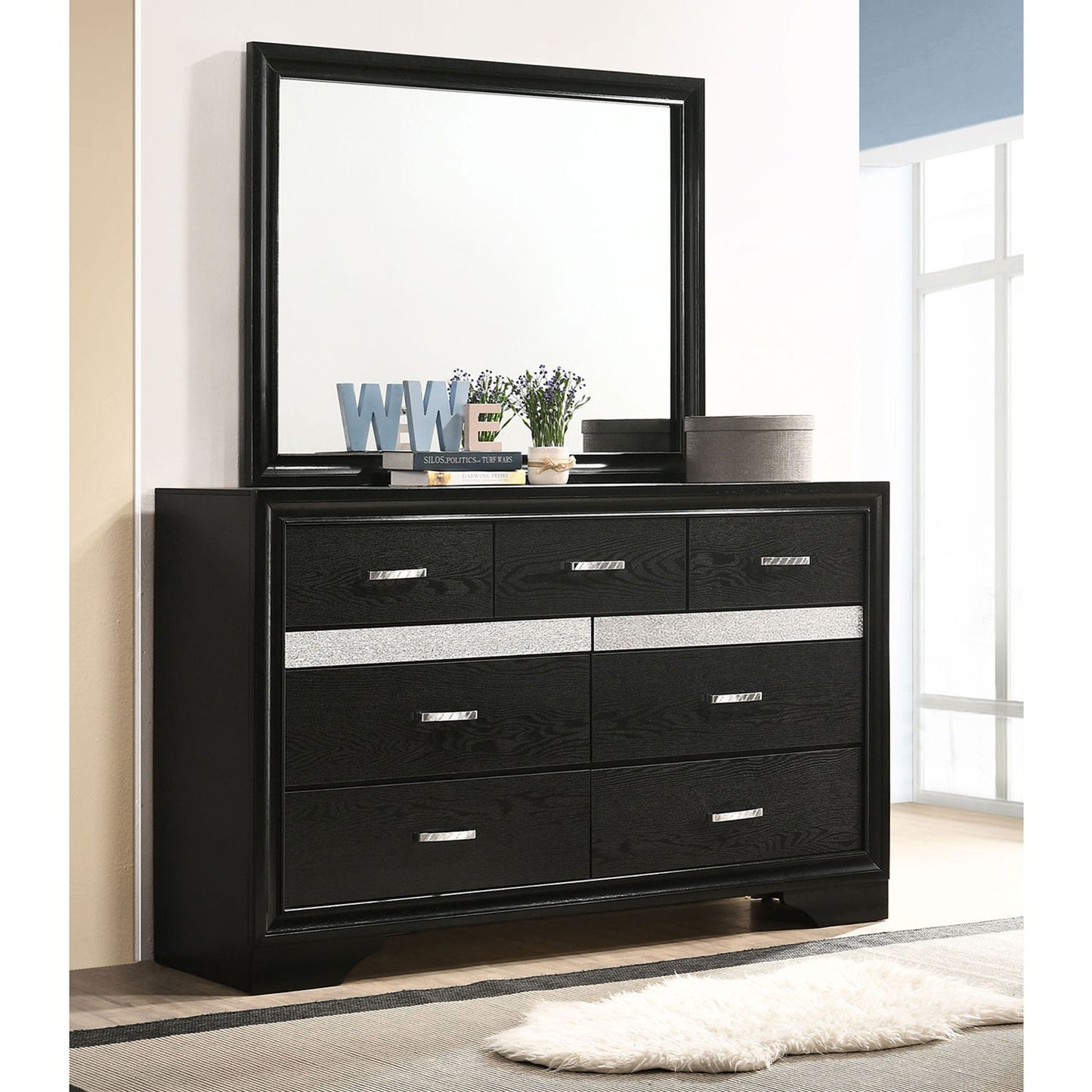 Annie - 7 Drawer Dresser With Mirror - Black