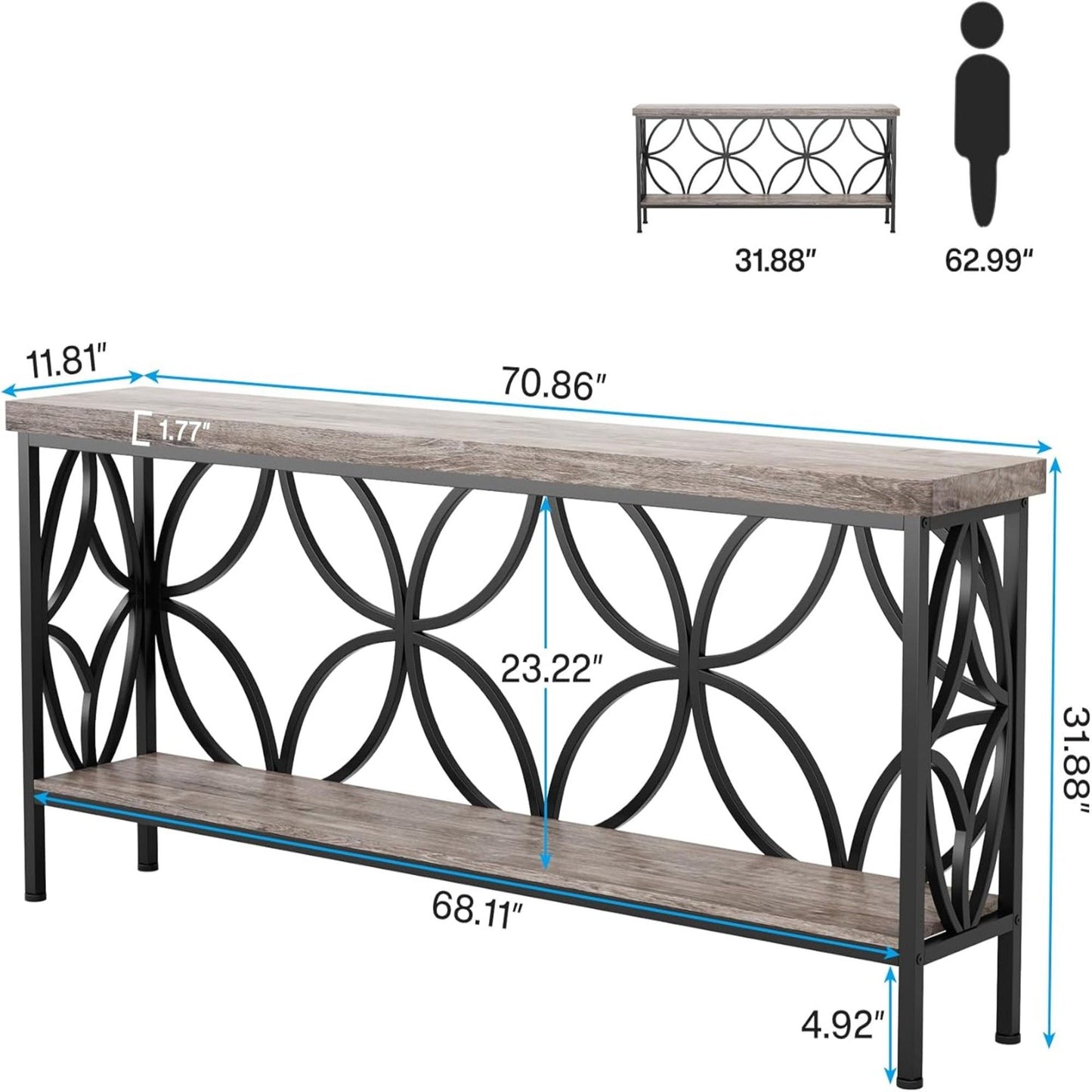 Extra Long Console Table With Open Storage Shelves
