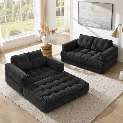 2 Seater Modular Corduroy Sofa With Chaise Lounge For Living Room